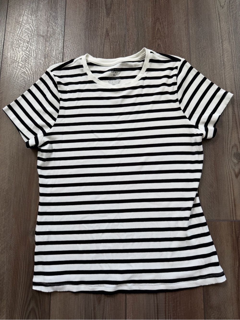 Nine West Black White Striped Ribbed T-Shirt Top XL